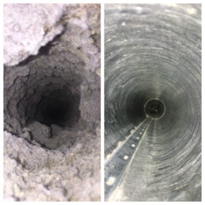 Side by side comparison of a vent filled with lint and a clean lint free vent